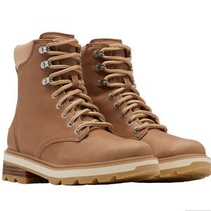 SOREL Leather LENNOX LACE STKD WATERPROOF WOMEN'S Hiking Boots Camel Tan 6.5